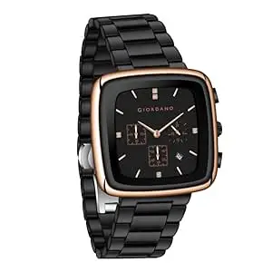 Giordano Square Face Watch for Men – Multifunction Dial with Date Display, Sleek Stainless Steel Strap, Modern Design for Everyday Elegance