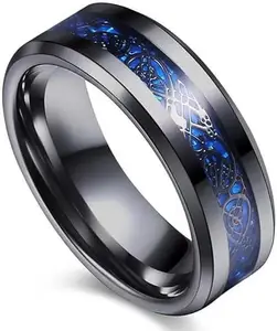 Men Valentine Smart Temperature Combo Ring Silver & Black (IR6802)