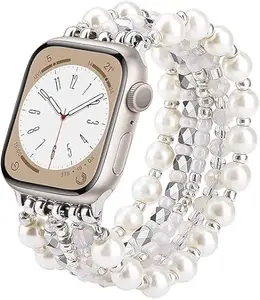 ARVOX White Beaded Bracelet Compatible for Apple Watch Band 38mm/40mm/41mm Series 9 8 7 SE 2nd /6/5/4 Women Fashion Handmade Stretchy Watch Strap for iWatch Bands Replacement