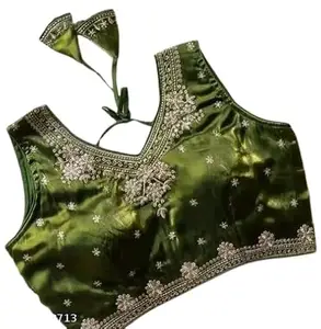 Stylish Puff Sleeve Occasion Blouse Design No blouse21_38 Green