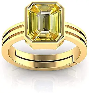 JAGDAMBA GEMS 15.25 Ratti 14.75 Carat Unheated Untreatet A+ Quality Natural Yellow Sapphire Pukhraj Gemstone Gold Plated Ring for Women's and Men's {Lab Certified}