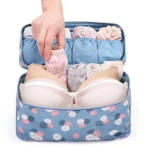 ALMURAT Multifunctional Bra Underwear Organizer Bag Slide Portable Cosmetic Makeup Lingerie Toiletry Travel Bag with Handle(Blue)
