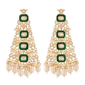 Amazon Brand - Anarva  18k Gold Plated Green Meenakari Kundan Pearl Chandbali Dangle Earrings for Women (E2938G)