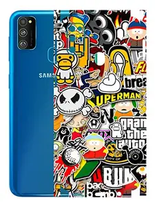 AtOdds - Samsung Galaxy M30s Mobile Back Skin Rear Screen Guard Protector Film Wrap with Camera Protector (Coverage - Back+Camera+Sides) (Sticker Bomb)