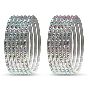 BANGLESKART Beautiful Glass Glitter Bangle for Girls/Women's (12Pc) Designer Glass Bangles Set with Diamond Stone Stylish Glass Bangles Fancy Chudi Set Traditional (2.6)