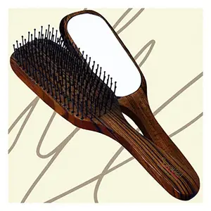 Scarlet Line Professional Mirror Ebony Maple Wood Anti Static Large Paddle Hair Brush with Mirror and Wooden Handle for Men And Women, Brown Colour