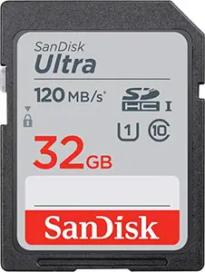 SanDisk Ultra SDHC UHS-I Card 32GB 120MB/s R for DSLR Cameras, for Full HD Recording, 10Y Warranty price in India.