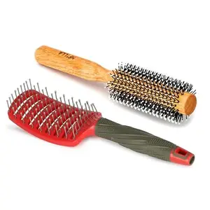 Nfilla Ball-Tipped Round Hair Brush With Wooden Handle And Nylon Bristles For Short Hair, Bangs, Men'S Beards, And Blow Drying & Vented Hair Brush and Hair Comb