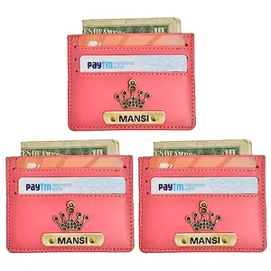 Vorak Ahimsa Ahimsa Leather Personalized Men's Vegan Leather 3 Pcs Card Holder Combo | Customized with Name and Charm (Pink)