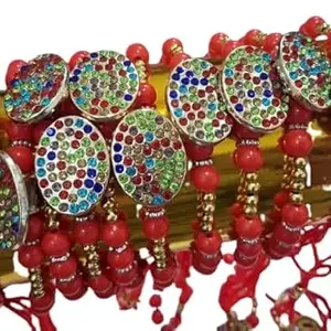 Craft and Toys (Set of 6) Lumba Bangle Rakhi for Brother and Bhabhi Chuda Bracelate for Bhabhi with Kumkum and chawal Gift for Rakshabandhan free 2 Moti Rakhi (S280)