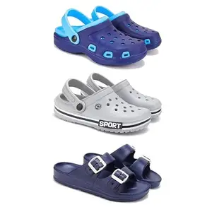 WINGSCRAFT Lightweight Classic Clogs || Sandals with Slider for Men-Combo(3)-3019-3016-3116-10 Blue-6006