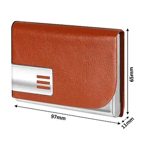 CLOUDWOOD Small Pocket-Sized Metal ID, Credit-Debit Card Holder with Magnetic Shut Button for Men & Women - Tan -WL607