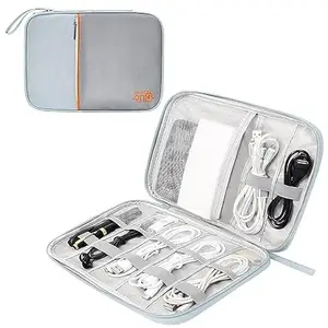 Electronic Gadget Organizer Travel Cable Accessories Bag Travel Cord Organizer Case Compact Electronics Accessories Bag for Cable, Cord, Charger, Phone, Hard Drive (Grey, Polyester)