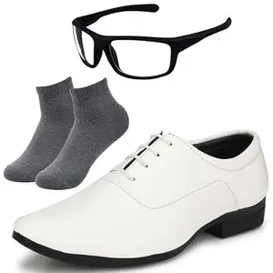 Vitoria Wonderfull Looks Menl Men White Lace Formal Shoes with Dark Gray Socks & White NV/6