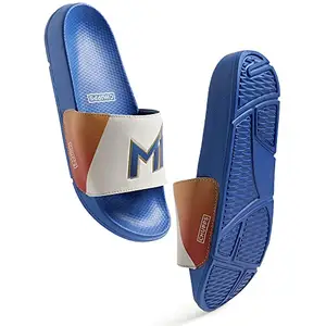 CHUPPS X Mi Official Sliders Royal Blue & Orange Drift Orthopedic Slippers | Soft Footpharma Footbed | Breathable Ventilation Holes | Lightweight Flip Flops | Anti-Skid Chappals for Everyday For Mens
