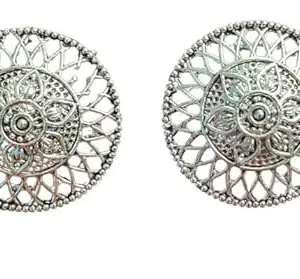 Oxidised Silver Round Ear Stud Earrings For Women (Style1)