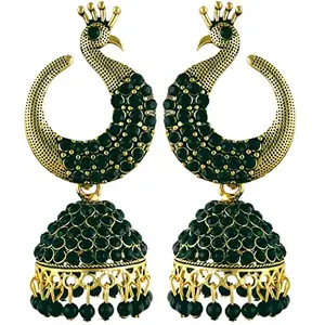 Fashion Frill Golden Earrings Peacock Designs Cubic Zirconia & Pearl Gold Plated Earrings Jhumka Earrings For Women/Girls Stylish Latest Fancy Earrings