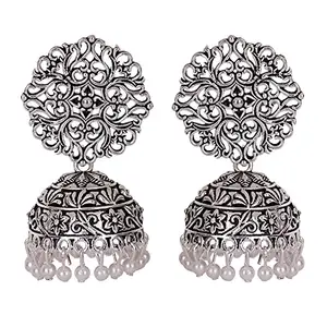 Shining Diva Fashion Latest Stylish Traditional Antique Silver Plated Jhumki Earrings for Women & Girls (13366er)