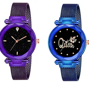 Red Robin Casual Analogue New Unique Designer Black Dial Purple & Blue Magnet Strap Wrist Watch - for Women & Girls