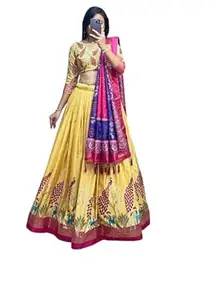 Women's Trending Pure Dolla silk Lehenga Choli Print with Foil Work With Unstitched Blouse Patola Print Adorned with Foil Work For Any Occasion