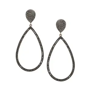 SOHI Women's Intricate Crystal Teardrop Drop Earrings For Casual Wear | Dark Silver Colour | Alloy Material | Push Pin Closure | Artificial Stones Earrings |
