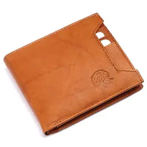 MEHZIN Men Formal Tan Genuine Leather RFID Wallet (8 Card Slots) Style 142
