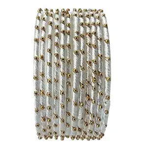 The Golden Cascade White Color Silk Thread Metal Bangle with Studded Ball Chain Pearl Chudi for Women & Girls (White, Small 2-4)
