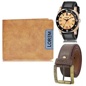 LOREM LOREM Mens Combo of Watch with Artificial Leather Wallet & Belt FZ-LR52-WL11-BL02