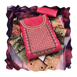 KIMISHA Women's Crimson Modal Chanderi Embroidered Dress Material With Inner