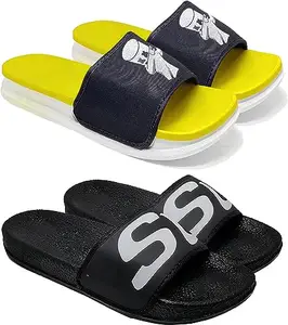 WORLD WEAR FOOTWEAR PVC Casual Soft and Comfortable Daily Outdoor Use Slides Slippers for Men (Multicolor, 9) (Combo-(2A)-1702-1706)