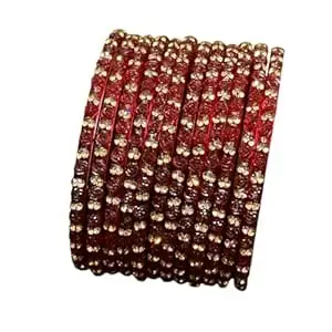 Glass Bangle Women's Traditional designer glass zircon bangles set with rose pattern and golden stone work stylish for occasional wear(Pack of 12 Pcs)