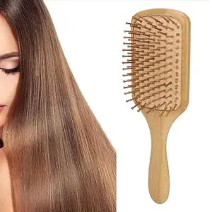 ayushicreationa Bamboo Wooden Hair Brush for Women & Men - Flat Detangler Paddle Brush Comb for Curly Hair and Hair Growth - Eco-Friendly Bamboo Bristles for Scalp Help Growth Hair - 1pc.