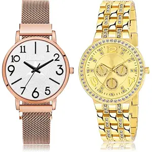NEUTRON Rich Analog White and Gold Color Dial Women Watch - GM243-G627 (Pack of 2)