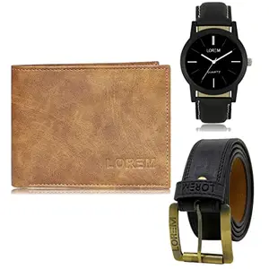 LOREM Watch-Artificial Leather Belt & Wallet Combo for Men (Fz-Lr05-Wl13-Bl01)