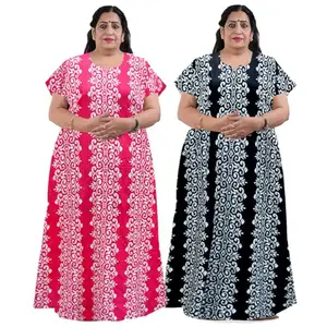 Mudrika Women Casual Wear Floral Printed Cotton Multicolor Night Dress/Maxi/Nighty Pack of 2 PCS 3XL