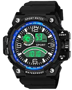 Digital Multi-Function Sports Watch Blue Ring & Black Straps for Men's and Boys