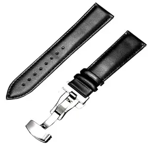 Ewatchaccessories 24mm Genuine Leather Watch Band Strap Fits CAPELAND 65726,10106 Black Deployment Silver Buckle