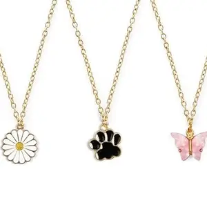 EnlightenMani White Daisy, Black Paw, Pink Butterfly ~ Pack of 3 Necklaces