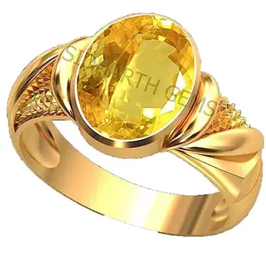 SIDHGEMS 4.25 Ratti Citrine Ring Sunela Certified Natural Original Oval Cut Precious Gemstone Citrine Gold Plated Adjustable Ring