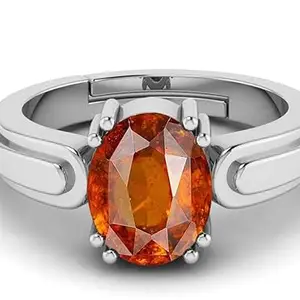 DAURAYA GEMS 9.25 Ratti / 8.51 Carat Natural Certified Hessonite/Garnet/Gomed Loose Gemstone Silver Adjustable Ring Sizes Between 15 to 28 for Men's and Women's