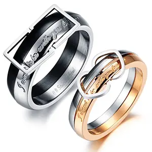 Via Mazzini 316L Stainless Steel Love Birds Crystal Couple Double Rings (Ring...