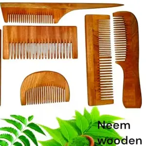 Neem Wooden Comb Set for Women & Men | Wooden combs combo Hair Comb Set | Kachi neem comb for Women for Hair Growth | Dandruff remover comb Neem Wood Kangi for Hair(pack_05)
