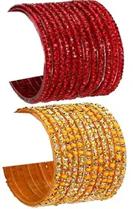 Colorful Glass Bangles/Kada Set Combo Ornamented with Colourful Chips & Beads_Bridal1458 (AkBang2-AADC1.b_bang)