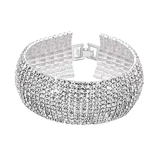 Yellow Chimes Silver Plated Crystal Spark Belt Bracelet for Women (White)