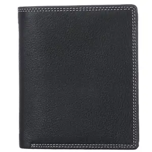 BLU WHALE Genuine Leather Black Men's Wallet with Border