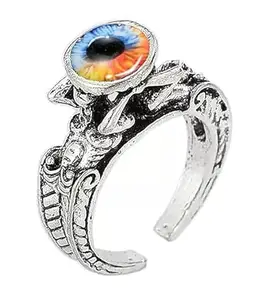 National Unisex Metal Funky Adjustable Openable Crystal Glasses 3D Devil Dragon Multicolor Demons Evil Eye Thumb Finger Ring (Free Size)