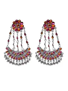 Traditional Chandbali Earrings Indian Wedding Bollywood Fashion Jewelry Sterling SDrops & Danglers