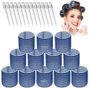 SIYAA Jumbo Rollers Hair Curlers 18 Pcs Set with 6 Pcs Jumbo Large Hair Rollers and 12 Pcs Hair Clips for Long Medium Hair Volume (Blue)
