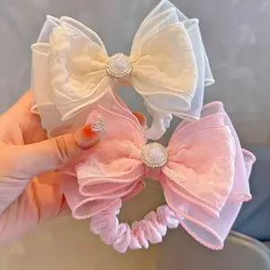 Shivashay Hair Bow Rubber Band 3pc Stylish Silk Hair Satin Scrunchies Band Toe Ring Rubber Hairband Soft Elastic Ponytail Hairstyle Bow Kids Baby Girls Women Headband Set-Assorted - Multi.