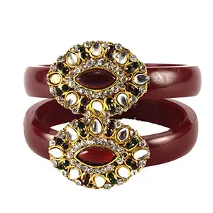MAYA FASHION Red Stone Acrylic-Brass Bangle With Very Extra Large Size Elegant Extra Large Size Bangle | Perfect Fit for Plus Size banglesTrendy and Comfortable Fit for woman and girls | (Sku-ban1456)